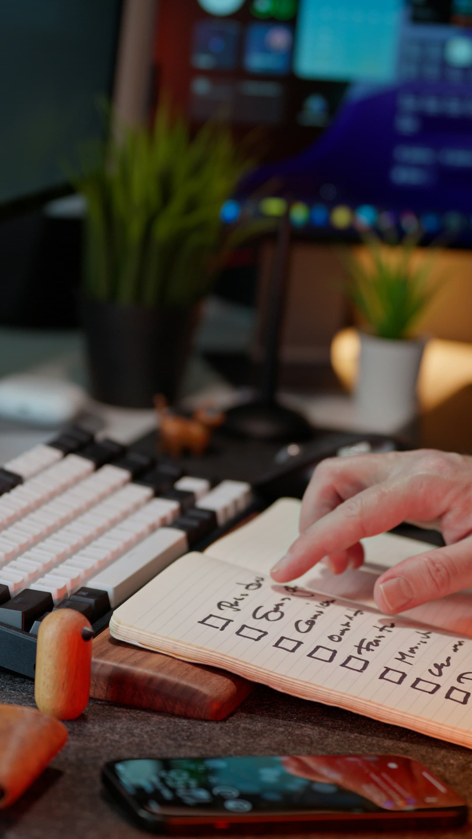 A person checking items on a handwritten due diligence list