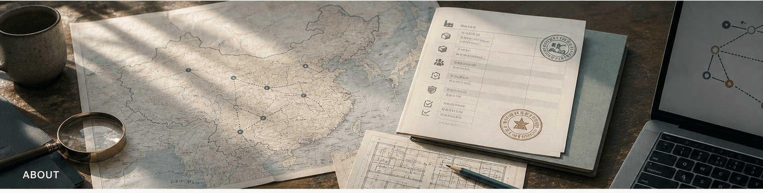 A map, source documents, and verification notes on a research desk