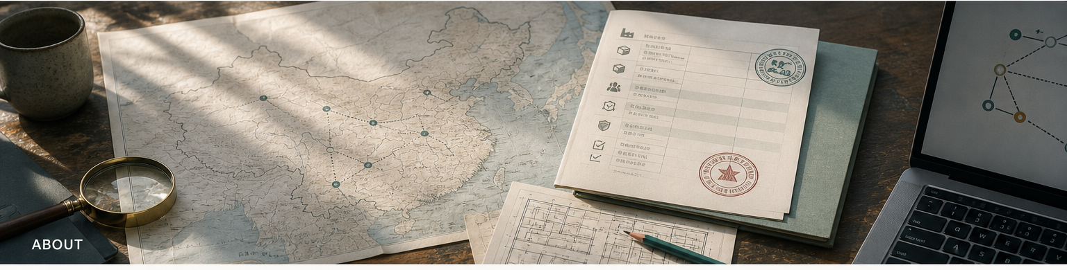 A map, source documents, and verification notes on a research desk